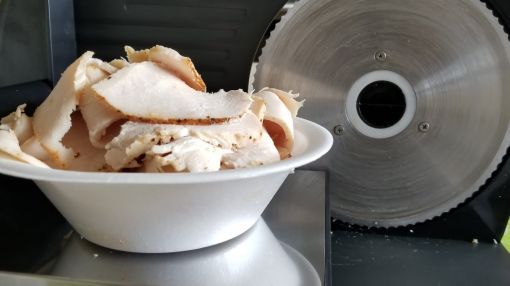 Elite Platinum (EMT-625B) Ultimate Precision Electric Deli Food and Meat Slicer - Oven Roasted Turkey Slices sandwich meat Elite Platinum Electric Food Slicer EMT-503B