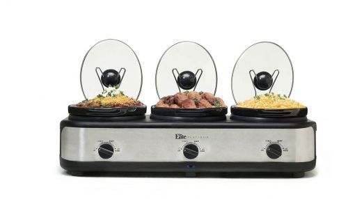 Maxi-Matic Elite Gourmet (EWMST-325R) 2.5-Quart Triple Slow Cooker Buffet - Elite Platinum EWMST-325 Maxi-Matic Triple Slow Cooker Buffet with Lid Rests