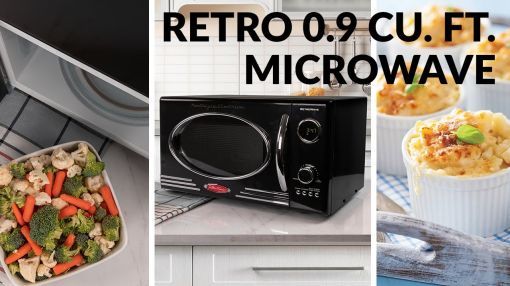 Nostalgia (RMO4BK) Retro 0.9 Cubic Countertop Microwave Oven - RMO4BK | Retro 0.9 Cu. Ft. Microwave