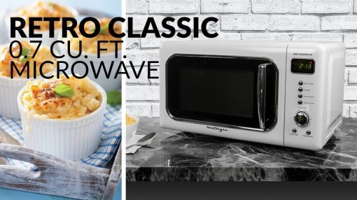 Nostalgia (CLMO7WH) Classic Retro 0.7 Cu. Ft. Countertop Microwave Oven - CLMO7WH | Classic Retro 0.7 Cu. Ft. Microwave