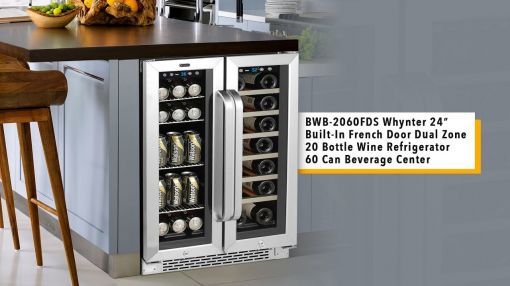 Whynter (BWB-2060FDS) Built-In French Door Dual Zone Wine Refrigerator Beverage Center - BWB-2060FDS Whynter 24″ Built-In French Door Dual Zone Wine Refrigerator / Beverage Center