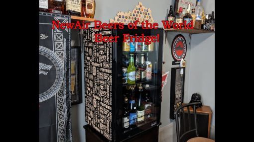 NewAir (AB-1200BC1) "Beers of the World" 26-can Capacity Custom Designed Beer Fridge - 19 Inch 3.5 cu. ft. Capacity Freestanding Glass Door Beverage Center with Lock, 5 Shelves , Factory Installed Lock in Black with Custom Design