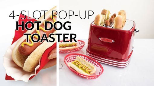 Nostalgia (RHDT800RETRORED) Retro Pop-Up Hot Dog Toaster - RHDT800RETRORED | 4-Slot Retro Pop-Up Hot Dog Toaster