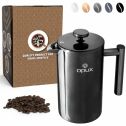 OPUX Heavy Grade French Press, Stainless Steel Insulated Press Pot with 4-Layer Filter System, Rust-Free, Dishwasher Safe, 100% No Grounds in Coffee, Includes 2 Extra Filters (Black)