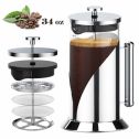 French Press Coffee Maker, Premium Milk Frother, 304 Stainless Steel Bracket Coffee Press with 4-Level Filtration Structure, Heat Resistant Borosilicate Glass Carafe with Scale, Dishwasher Safe, 34 Oz
