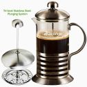 Ovente French Press CafetiÃ¨re Coffee and Tea Maker, High-Grade Stainless Steel, Nickel Brushed, Heat-Resistant Borosilicate Glass, 34 oz (1005 ml), 8-cup, FREE Measuring Scoop (FSH34S)
