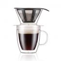 Pour Over Coffee Dripper Set With Double Wall Mug and Permanent Filter, 12 Oz., Clear