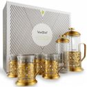 VonShef 5 Piece 8-Cup Glass and Stainless Steel French Press Coffee Maker Set