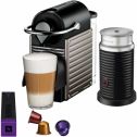 Breville Nespresso Pixie Single-Serve Espresso Machine in Electric Titanium and Aeroccino Milk Frother in Black