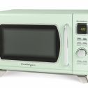 Nostalgia MCMO9FTSG Mid-Century Retro 0.9 Cu. Ft. 900-Watt Countertop Microwave Oven With LED Display, Seafoam Green