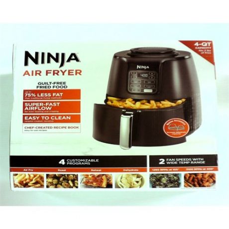 Ninja Air Fryer, 1550-Watt Programmable Base for Air Frying, Roasting, Reheating & Dehydrating with 4-Quart Ceramic Coated Basket, Black/Gray