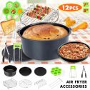 12Pcs Black/Gold Air Fryer Accessories Set Pizza Pan Cake Barrel Rack For 3.2~6.8QT//4.2-6.8QT Air Fryer Oven
