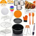 Jrickss Air Fryer Accessories 8 Inch 15 PCS FIT for 3.7/4.2/5.3/5.5/5.8 QT FDA Approved | BPA Free | Recipe Book| Dishwasher Safe, Compatible for Philips Gowise Ninja Cozyna Cosori and Power AirFryer