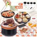 12Pcs 8" Black Air Fryer Accessories Cooking & Baking Kitchen Tools Dish, Pizza Pan & Layered Rack Fit for 4.2-6.8QT Air Fryer