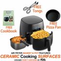LOUISE STURHLING All-Natural Healthy Ceramic Coated 4.0L Air Fryer. BPA-FREE, PFOS & PFOA-FREE, 7-in-1 Pre-programmed One-touch Settings, Exclusive BONUS Items - FREE COOKBOOK, TONGS & PIZZA PAN