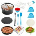 ODOMY 11/12/13/17Pcs Home Air Fryer Accessories with Stainless Steel Stand Silicone Mat Recipe Book Non-stick Bucket