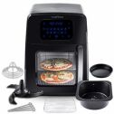 Modernhome 8 Qt 12-in-1 Digital Touch-Screen Signature Air Fryer Oven with Auto-Stirring Arm, Full Color Recipe Book, Baking Pan, Grill Racks, 8 Skewers, Pizza Trays, and 12 Built-In Presets