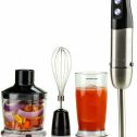Ovente Multi Purpose Immersion Hand Blender Set 500 Watts with 6 Speeds Control and 3 Premium Attachments including BPA-Free Food Processor, Egg Whisk, and Mixing Beaker, Black (HS685B)