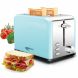 Toaster 2 Slice, Keenstone Retro Stainless Steel Bread Toaster with Cancel, Bagel, Defrost Function and 6 Browning Settings, 1.5 Inch Extra Wide Slots, Removable Crumb Tray, Blue - 0