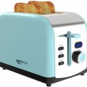 2 Slice Retro Toasters, Keenstone Stainless Steel Toaster with LED Timer Display and 1.5" Wide Slot, Defrost/Reheat/Cancel Fuction, 6 Toasting Shade Settings, Removable Crumb Tray, Bule