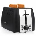 prepAmeal 2 Slice Toaster Stainless Steel Toaster Two Slice Bagel Toaster Small Bake Toaster with 6 Browning Setting, Reheat, Defrost, Bagel, Cancel Function, Extra Wide Slots (Black - 2 Slice)