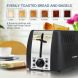prepAmeal 2 Slice Toaster Stainless Steel Toaster Two Slice Bagel Toaster Small Bake Toaster with 6 Browning Setting, Reheat, Defrost, Bagel, Cancel Function, Extra Wide Slots (Black - 2 Slice) - 2