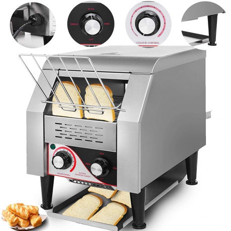 VEVOR 110V Commercial Conveyor Toaster 150PCs per Hour 1350W Heavy Duty Stainless Steel for Restaurant Breakfast Sliver