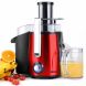 850W Power Juicer, Centrifugal Juicer Extractor Press Juicer Machine 3 Inch Wide Mouth 2-SPEED with LED Light, One Button Easy Clean Stainless Steel Juice Blender for Vegetables and Fruits, Red - 0
