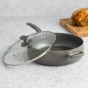 Tasty 5 Quart Non-Stick Dishwasher Safe Jumbo Cooker Saute Pan with Helper Handle and Glass Lid, Diamond-Reinforced, Ombre Gray