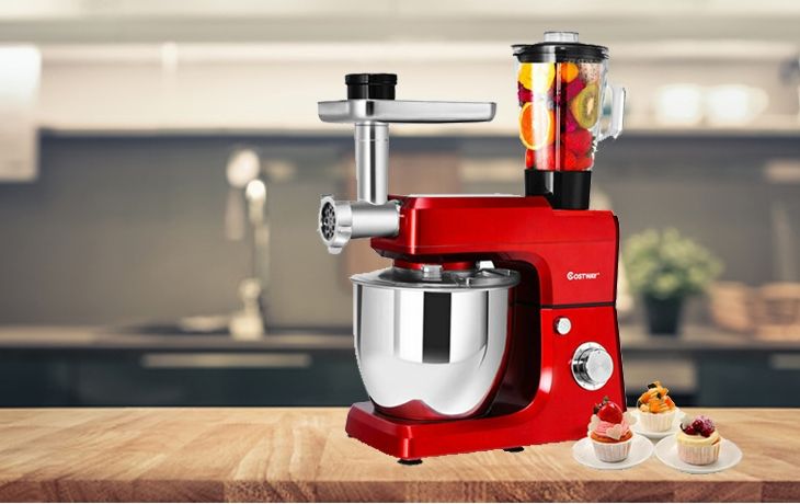 Costway 3 in 1 Multi-functional 800W Stand Mixer Meat Grinder Blender Sausage  Stuffer Red 