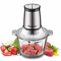 Electric Food Chopper, 8-Cup Food Processor by Homeleader, 2L BPA-Free Glass Bowl Blender Grinder for Meat, Vegetables, Fruits and Nuts, Fast & Slow 2-Speed, 4 Sharp