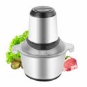 Meat Grinder Electric One-Button Food Chopper (2L 300W), Kitchen Food Grinder for Meat Vegetables Fruits with Stainless Steel Bowl and 4 Sharp Blades, Silver