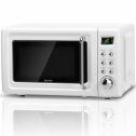 700W Kitchen Glass Turntable White Retro LED Display Countertop Microwave Oven
