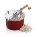 Barton Popcorn Maker Stovetop Pop Popcorn Popper Hand Stirring Crank Cooker Kettle Pop Wooden Handle, Red