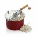 Red Popcorn Maker Stovetop Kettle Popper Hand Crank Stirring with Removable Lid