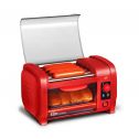 Elite Cuisine EHD-051R Hot Dog Cooker Toaster Oven Machine 30-Minute Timer, Stainless Steel Heated Rollers, Auto Thermostat, Bake, Crumb Tray, World Series Baseball, 4 Bun Capacity, Red