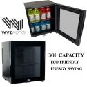 WYZworks 30L Stainless Steel Refrigerator Semiconductor Energy Saving Locking Glass Door Wine Spirits Beer Cooler Fridge Black
