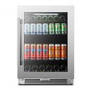 LanboPro 24" Stainless Steel Undercounter Beverage Refrigerator 118 Can Capacity Triple-Layer Tempered Glass Door